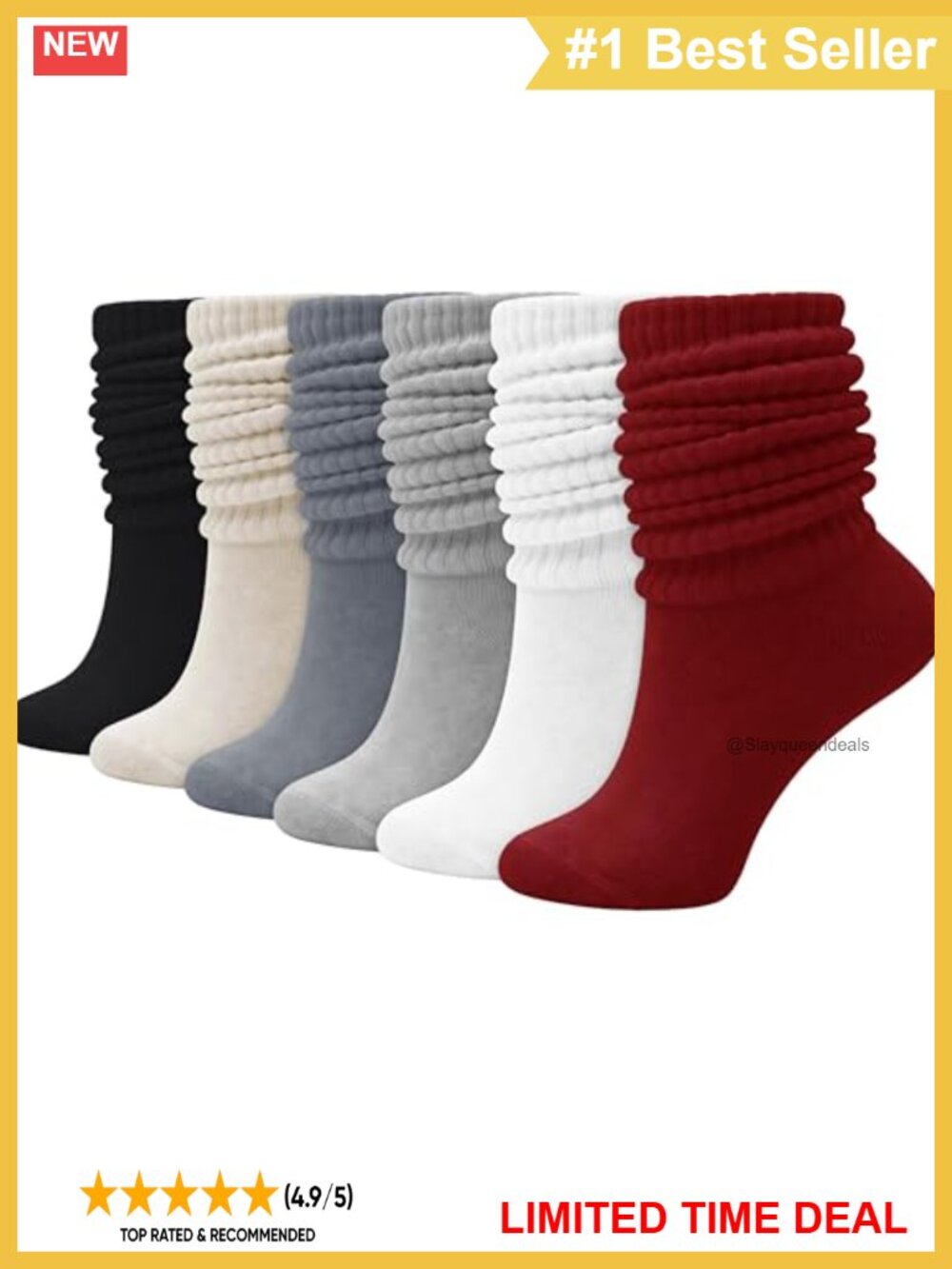 Slouch Scrunch Knee High Boot Socks Cushioned Soft Knit 6 Pairs